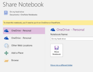 Enabling OneDrive sync for a local notebook