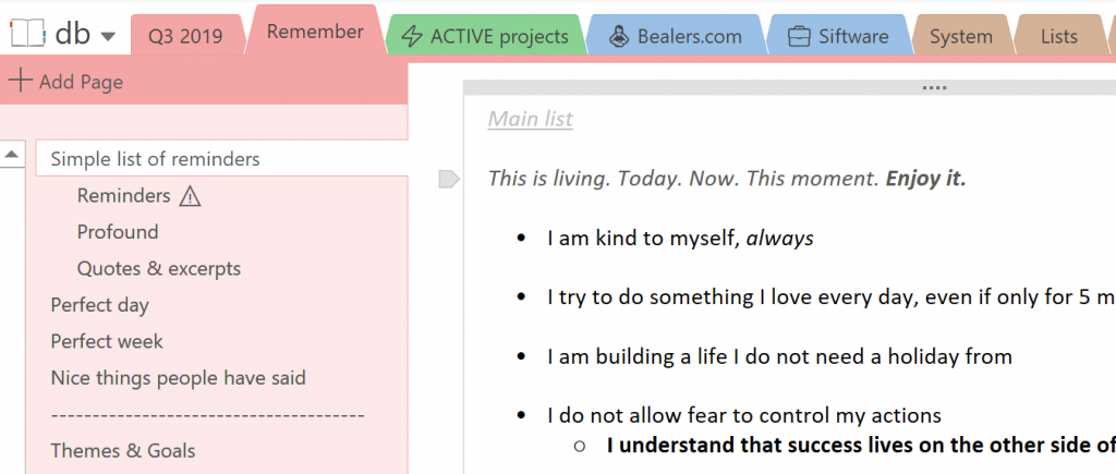 A snippet from my OneNote trusted system